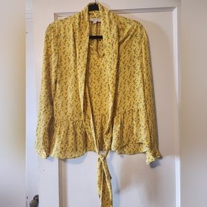 LOFT tie neck yellow blouse